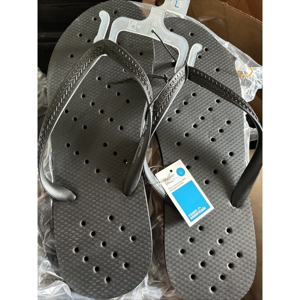 Men's Black Flip Flop Water Shoes SIZE Large Beach, Shower, Pool, College New